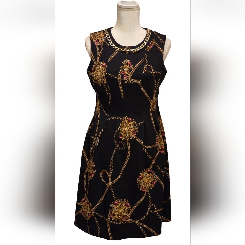 Enfocus Studio Black and Gold Sheath Mini Dress